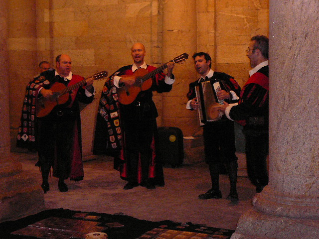 Concert sous les arcades du Palais de <i>Raxoi</i> Artistes qui donnent leur spectacle tous les soirs à cet endroit.
