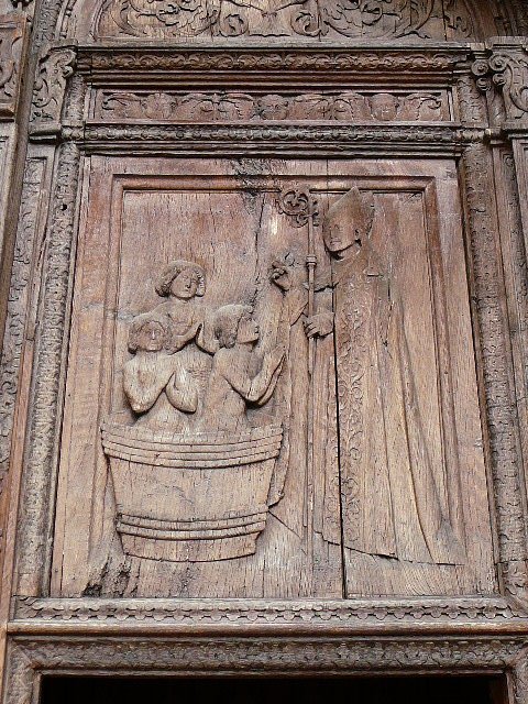 Détail d'un panneau de la porte de l'église <i>San Nicolás</i> 